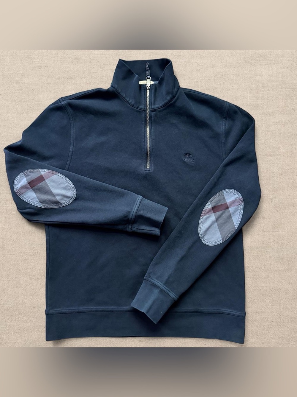 Burberry Brit Mens XL Navy Blue Quarter Zip Pullover Sweater Knit Preppy Crest